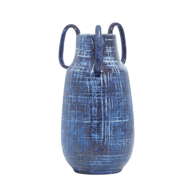 Blue Ceramic Decorative Vase with Handles