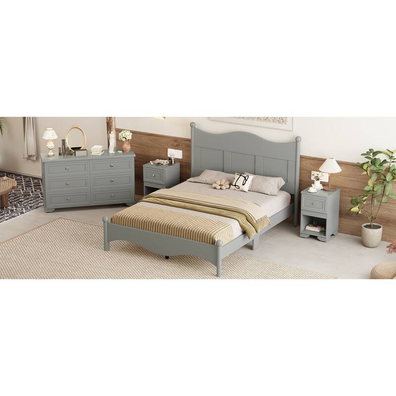 Queen Size Wood Platform Bed - Solid Rubber Wood Frame, 700lb Capacity, No Box Spring Needed