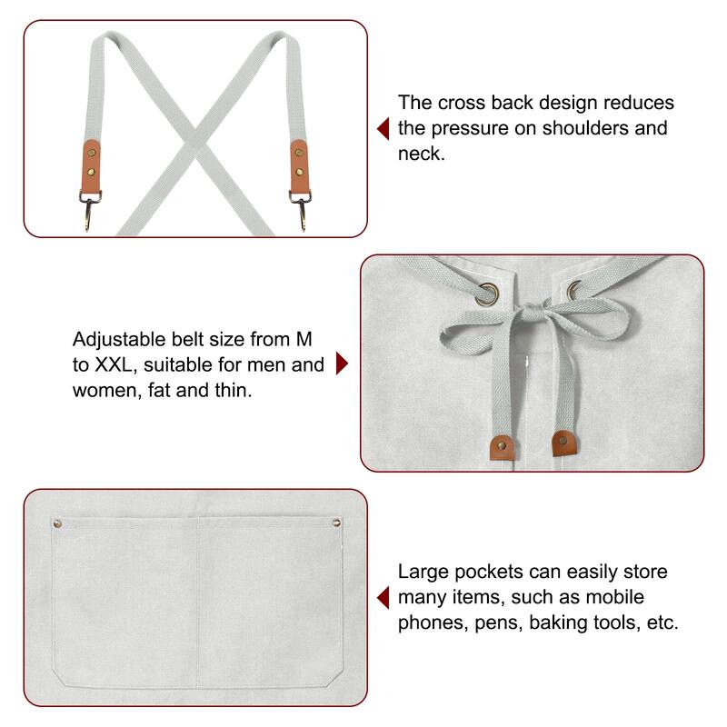 Canvas Chef Aprons 75x68cm Cross Back Cooking Apron 3 Pockets