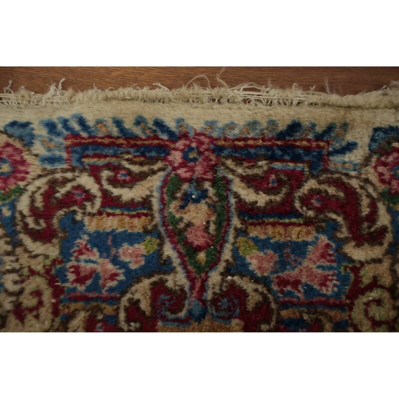 Hand Knotted Oriental 100% Wool Carpet Traditional Floral Beige & Ivories Kerman Runner Rug - 19' 3'' X 3' 1''