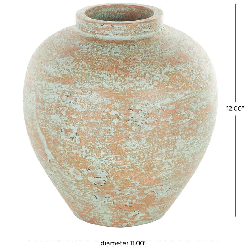 Brown Ceramic Antique Style Textured Patina Decorative Vase