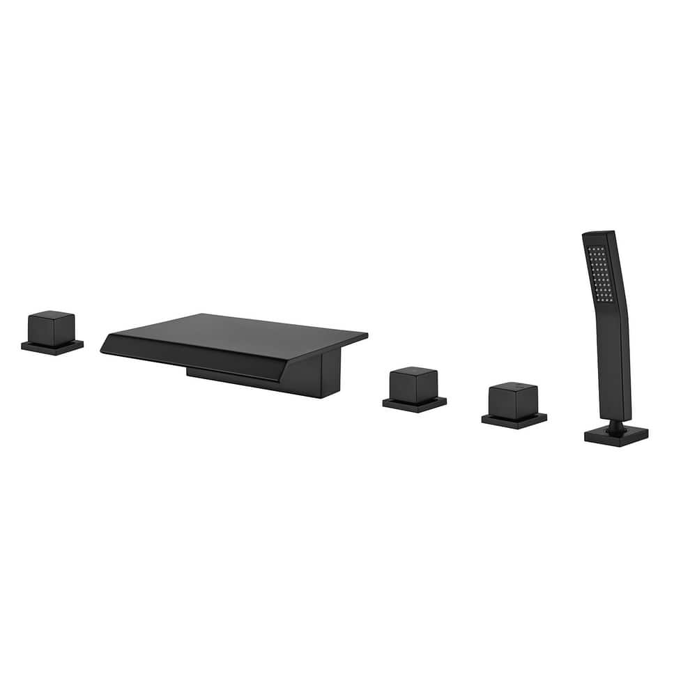 Waterfall Deck Mount Tub Faucet With Handheld Shower Brass Roman Bathtub Faucet Modern Tub Filler With Sprayer