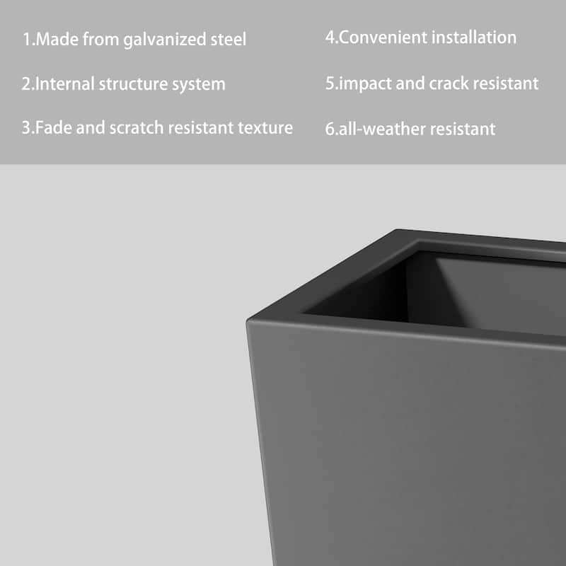 25" H Tall Metal Tapered - Large Outdoor & Indoor Garden Plant Pot with Drainage Hole and Rubber Plug, Stylish Burnished