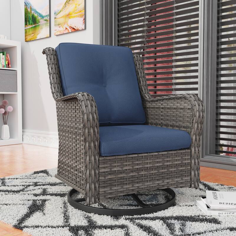 Cozywor Brown Wicker Patio Swivel Rocking Chair