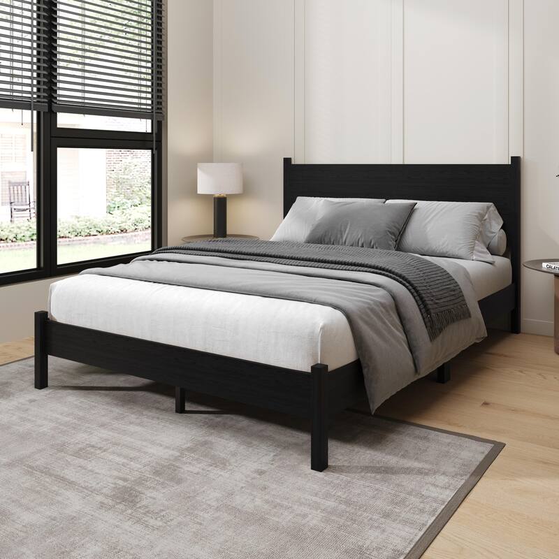 Clayfell Branford Solid Wood Platform Bed Frame with Panel Headboard and Full Slat Support