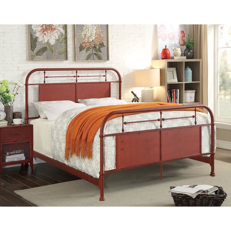 Furniture of America Ways Industrial Metal Panel Bed with Support Legs
