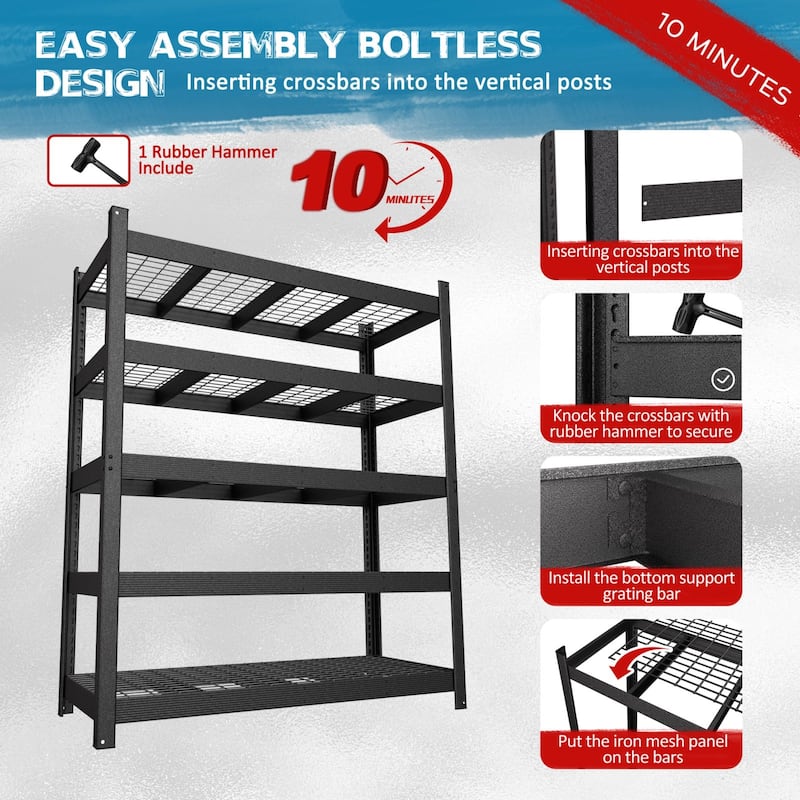 VEIKOUS 5-Tier Heavy Duty Metal Shelving Unit, 3000LBS Capacity Adjustable Storage Shelves for Garage - 59.84"×24.02"×71.65"
