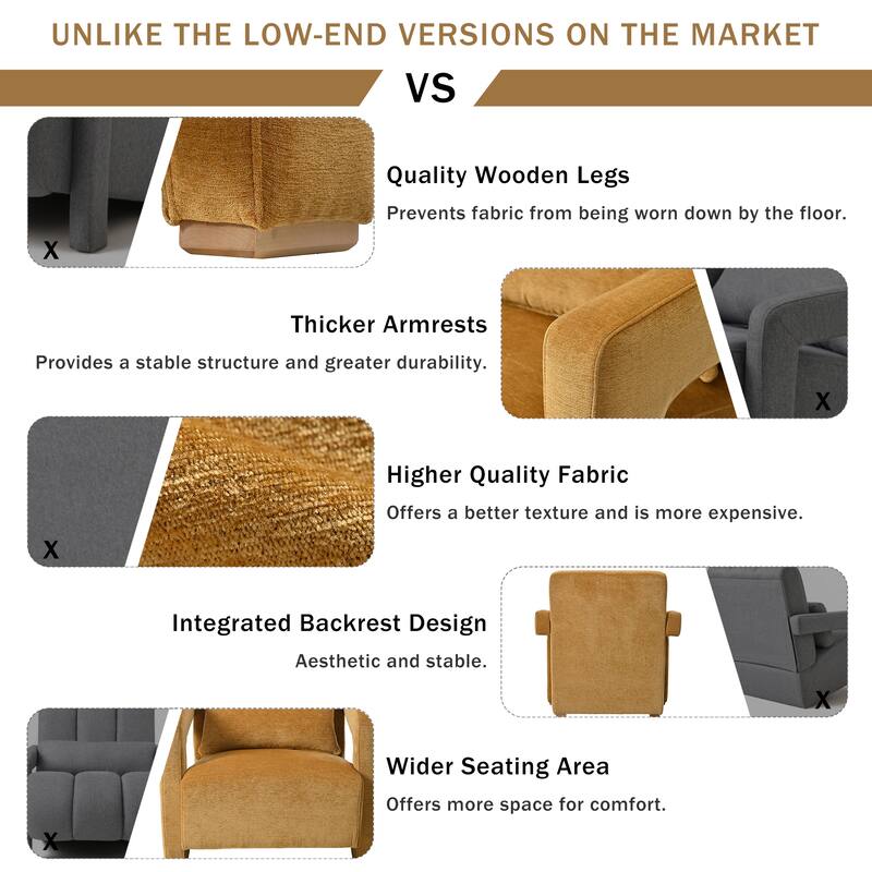 Modern 30.3" Accent chair with Square Wooden Block Legs and Ergonomic Lumbar Support