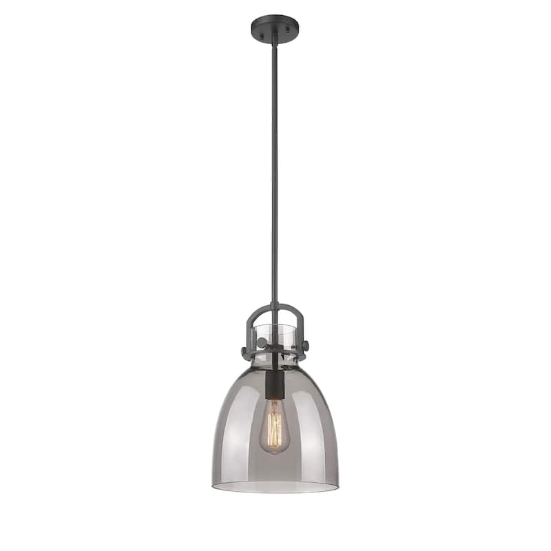 Innovations Lighting Newton Bell - 1 Light 10" Stem Hung Pendant - Matte Black/Light Smoke