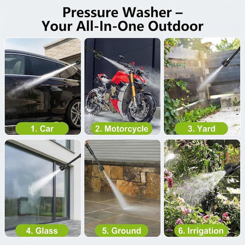 Portable Handheld Cleaner, Cordless Pressure Washer with 6-in-1 Nozzle, 26FT High-Elastic Hose