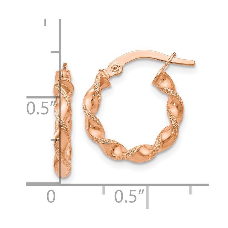 Curata 14k Rose Gold 16x2.5mm Textured Edge Twisted Hoop Earrings