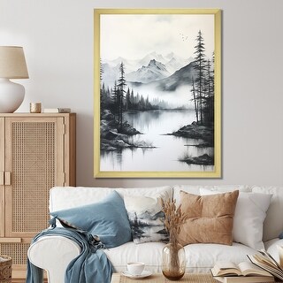 Designart "Grey Green Minimalism Forest Reflections" Minimalism Framed ...