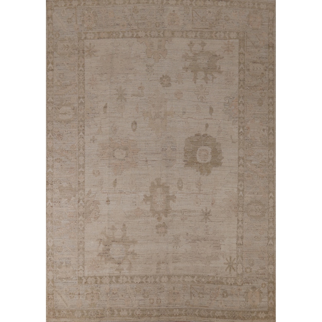Hand Knotted Oriental 100% Wool Carpet Transitional All-Over Beige & Ivories Oushak Area Rug - 9' 10'' X 7' 8''