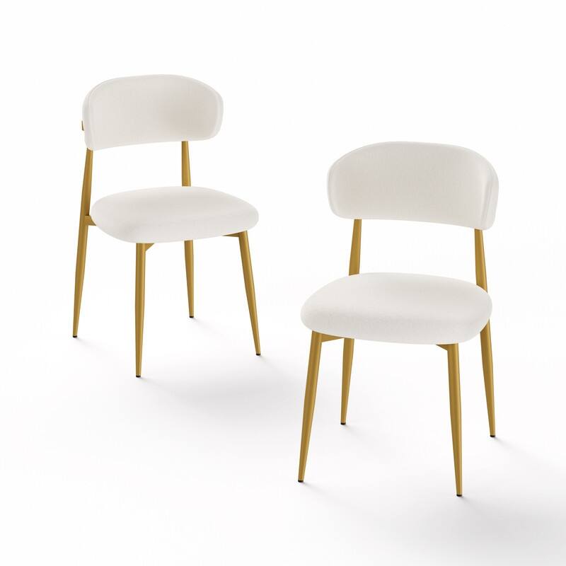 Set of 2 Modern Farmhouse Dining Chairs - Curved Backrest, Soft Padded Seat in White & Gold