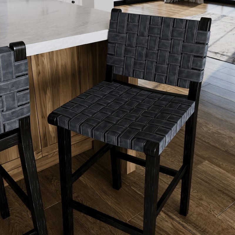 Maven Lane Noah Kitchen Dining Stool with Vegan Leather - Aged Black - Bar Height