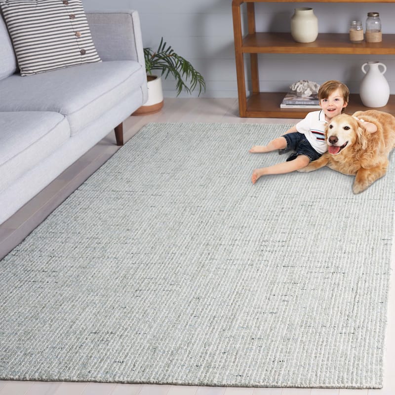 SAFAVIEH Handmade Abstract Lottie Modern Wool Rug - 3' x 5' - Sage/Ivory - Rectangle