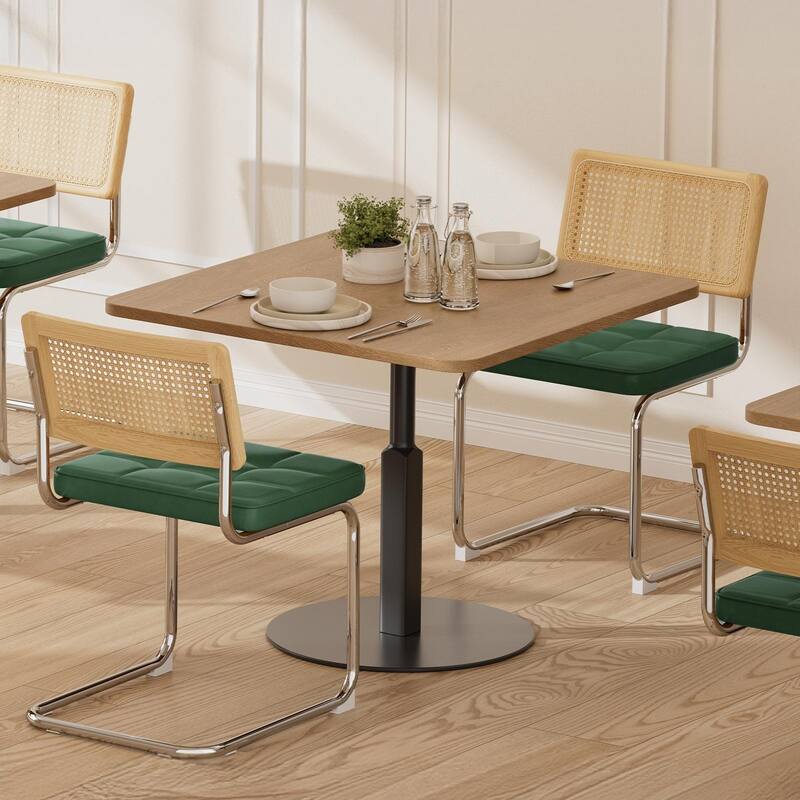Natural Rattan Dining Chairs Set of 2, Modern Dining Room Chairs with Solid Wood Back,Upholstered Faux Leather