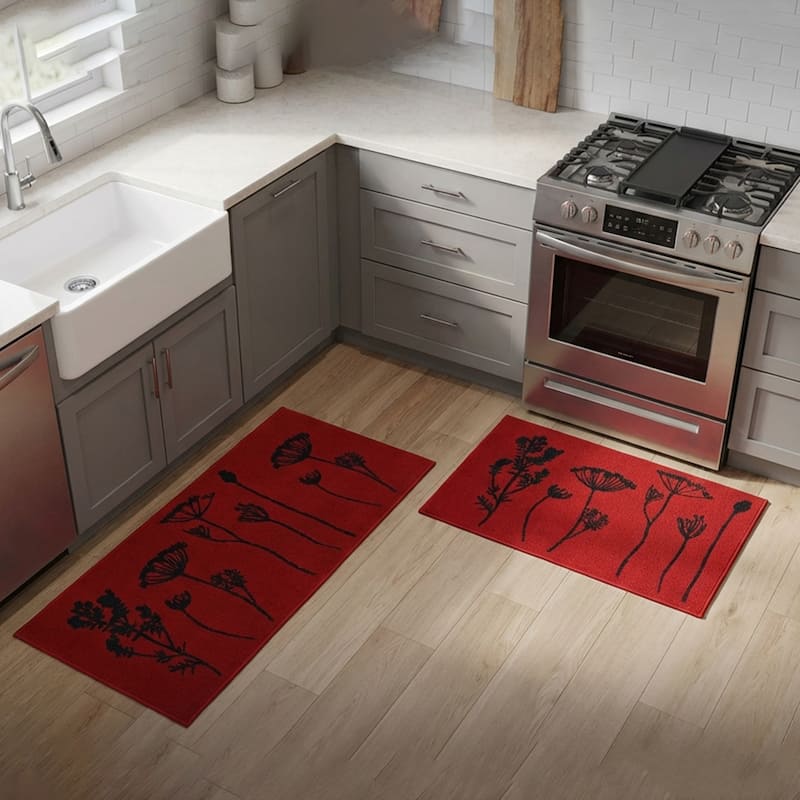 Wool Effect Wildflowers Kitchen Mat or Runner Rug