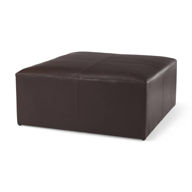 A leather ottoman with versatile style and function.