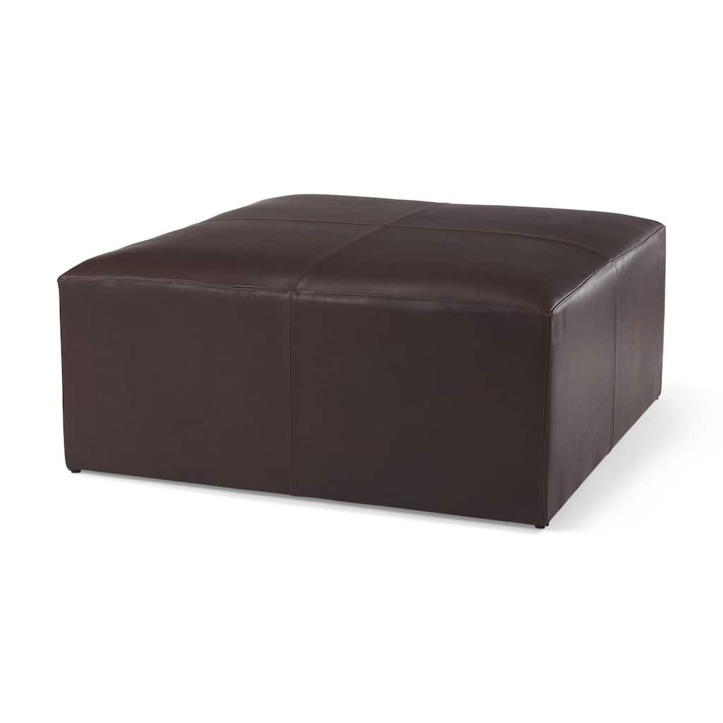A leather ottoman with versatile style and function.