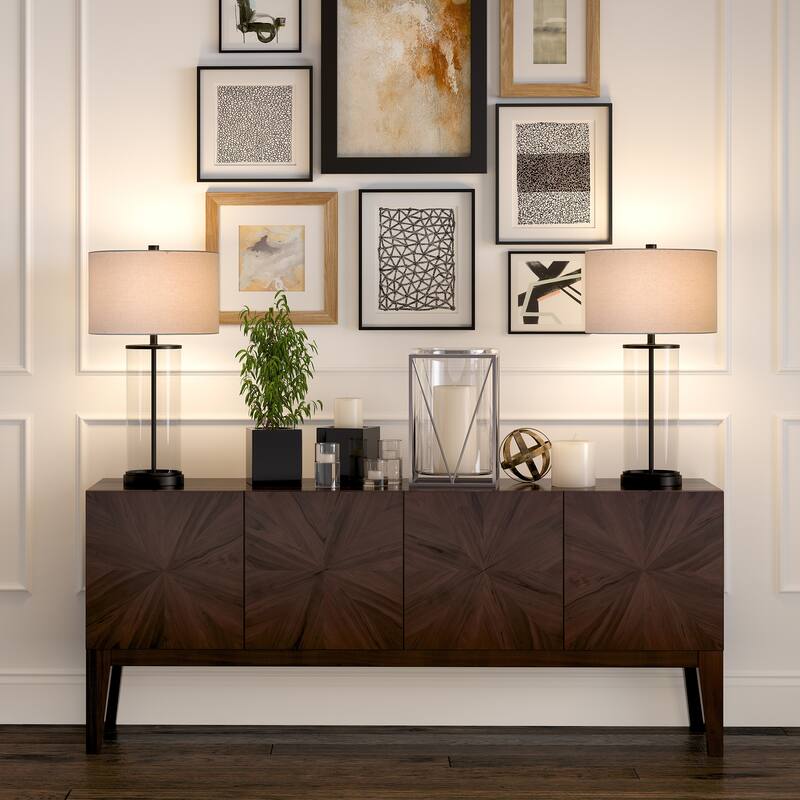 Rowan Classic Glass Table Lamp with Linen Shade (Optional Finishes)
