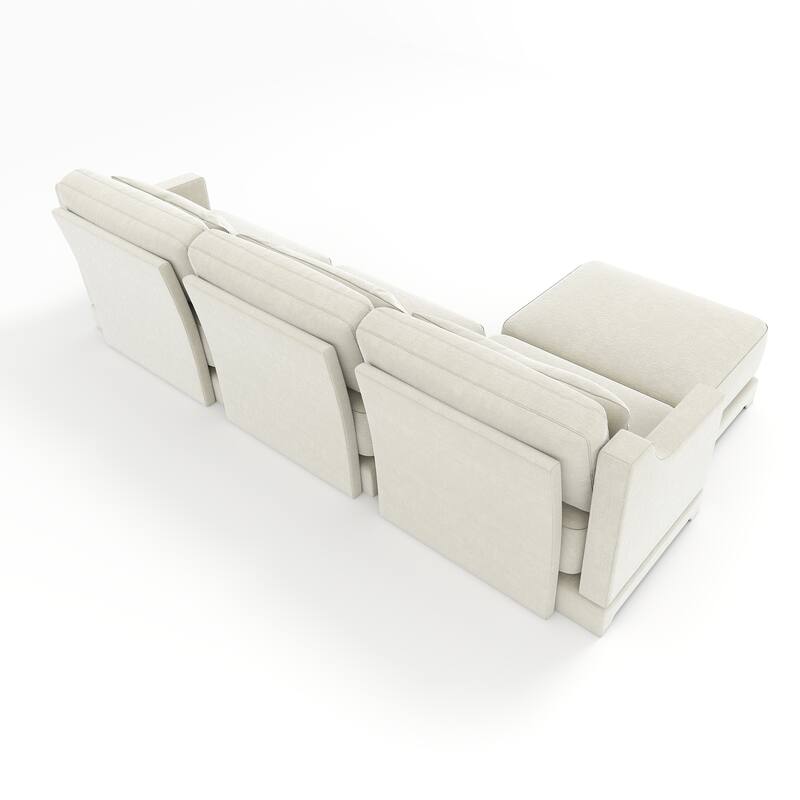 105.9" Chenille 3-Seater Sofa with 2 Movable Ottomans, High-Resilience Sponge and Solid Wood Base