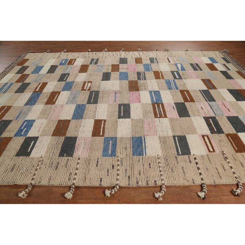 All-Over Geometric Moroccan Oriental Area Rug Hand-Knotted Wool Carpet - 8'11"x 12'4"