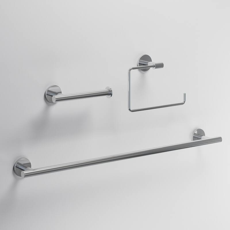 VIGO Elan 3-Piece Bathroom Hardware Accessory Set with 24 in. Towel Bar, Toilet Paper Holder, Hand Towel Holder - Chrome