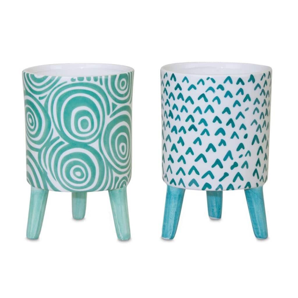Blue Patterned Pot with Legs (Set of 2)