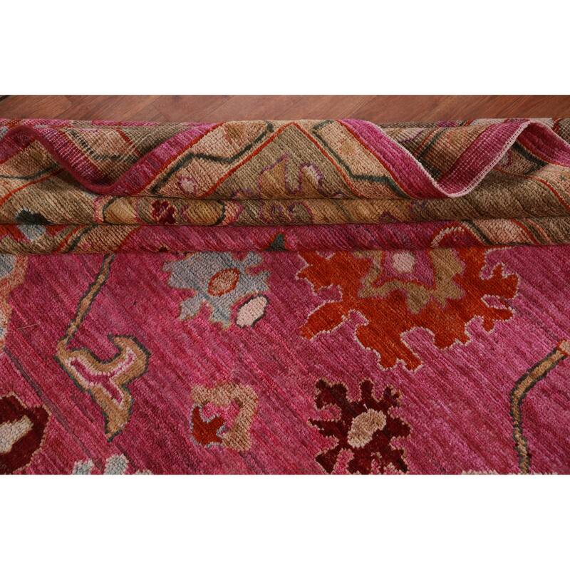 Hand Knotted Oriental 100% Wool Carpet Transitional All-Over Pink Oushak Area Rug - 9' 9'' X 8' 0''