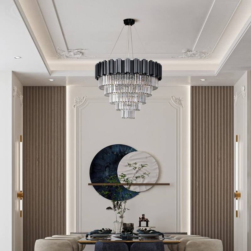 KAYLA Large Crystal Chandelier - 35.4"Modern 6-Tier 17-Light Chrome Ceiling Light, Luxury K9 Crystal