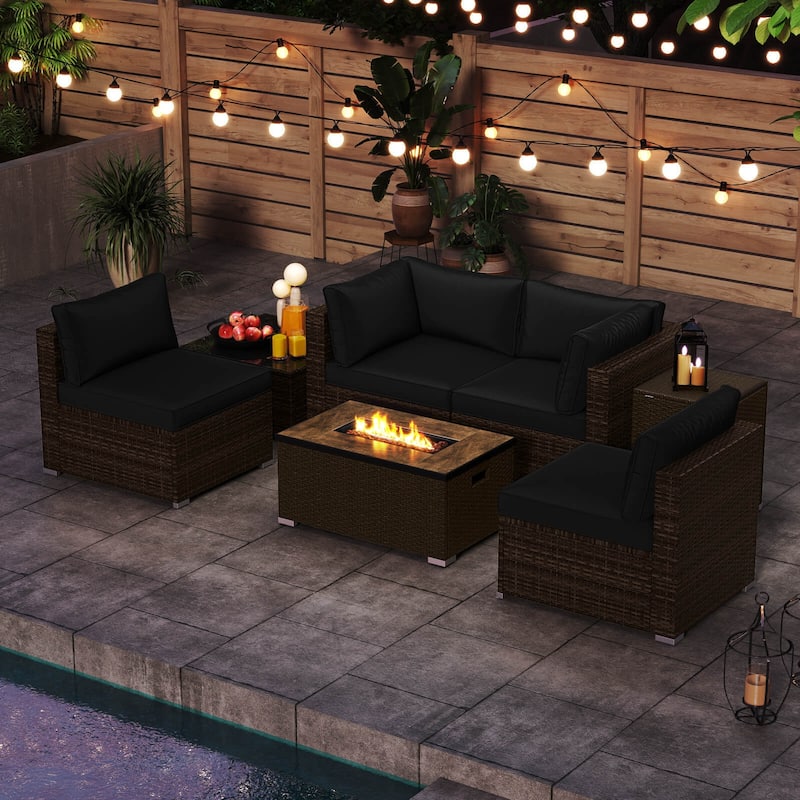 Costway 7 Pieces Outdoor Furniture Set with 32" Fire Pit Table and - See Details