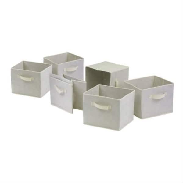 Set of 6 Foldable Fabric Storage Baskets in Beige - 9 x 11 x 10 Inches