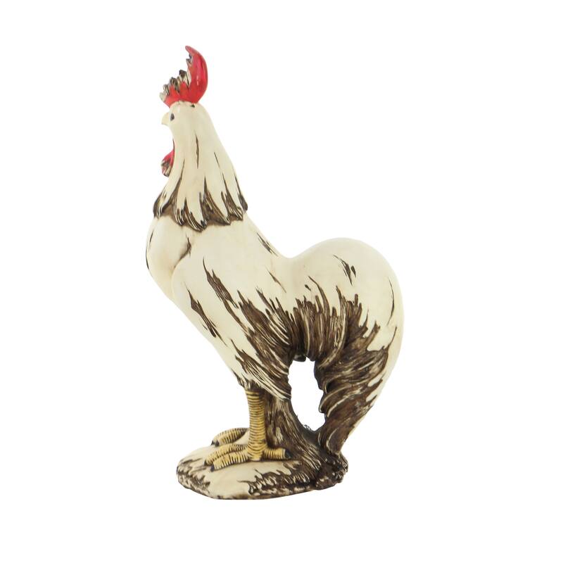 White Polystone Indoor Outdoor Rooster Decorative Garden Sculpture