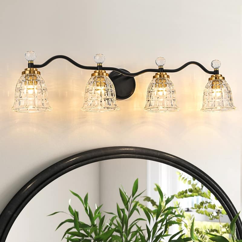 Ora Modern Dimmable Black Gold Bathroom Vanity Lights - 4-Lights - Black & Gold