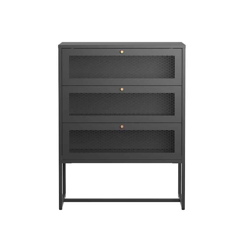 Bentley 41.34-inch Black Three Drawer Metal Cabinet with Mesh Doors - 41.34