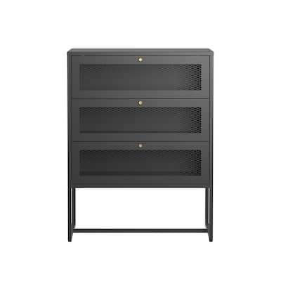 Bentley 41.34-inch Black Three Drawer Metal Cabinet with Mesh Doors - 41.34