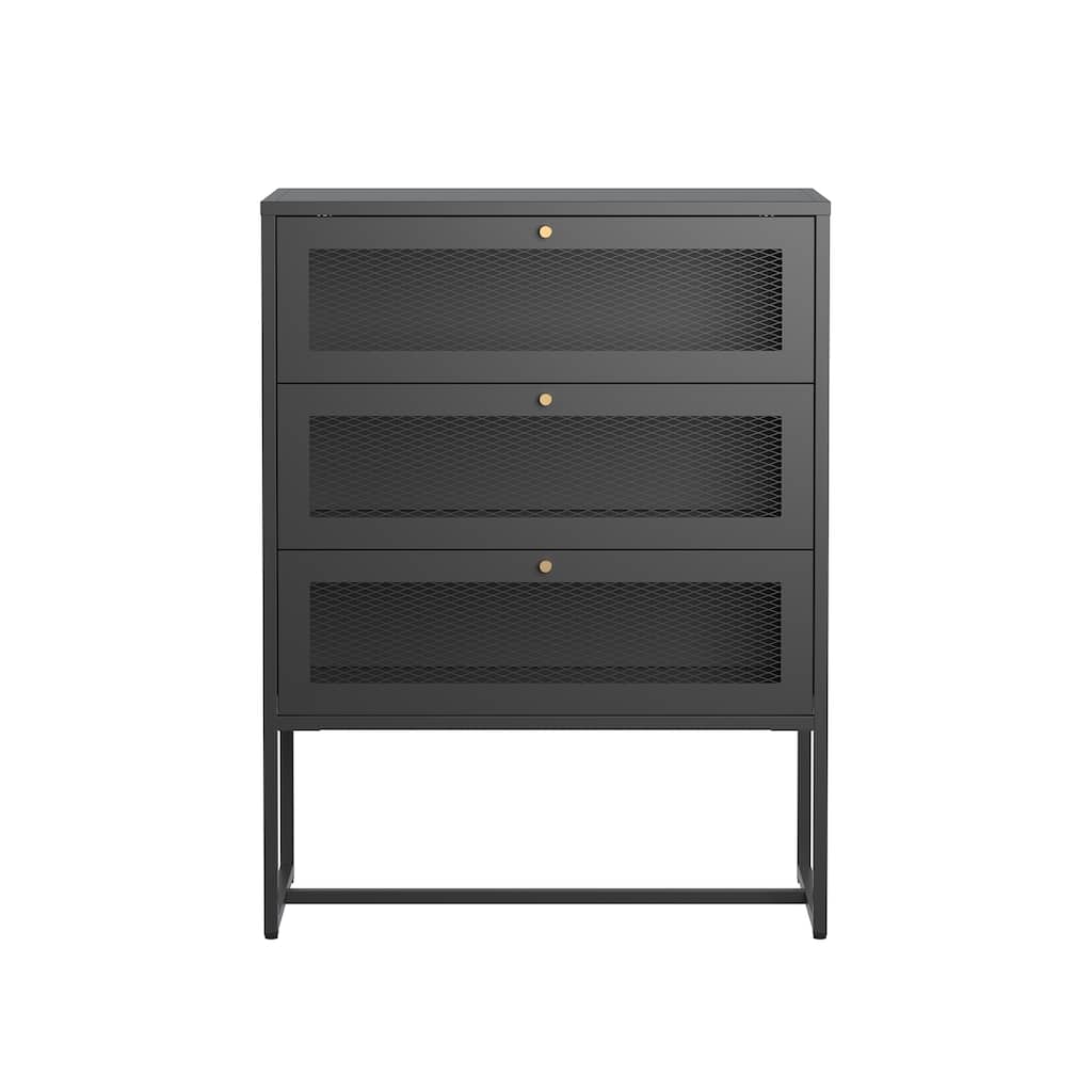 Bentley 41.34-inch Black Three Drawer Metal Cabinet with Mesh Doors - 41.34