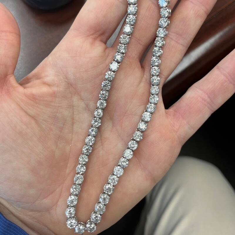 38Ct Diamond Tennis Necklace 16.5" in White or Yellow Gold Lab Grown