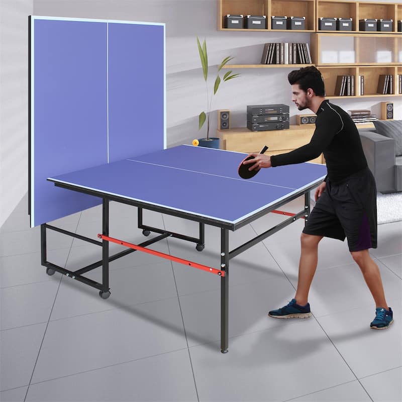 8FT Mid-Size Foldable Table Tennis, 2 Table Tennis Paddles & 3 Balls