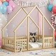 preview thumbnail 10 of 25, Kids Furniture Twin Size Wood House-Shaped Floor Bed Kids Bed with Fence and Guardrails, Grey Natural