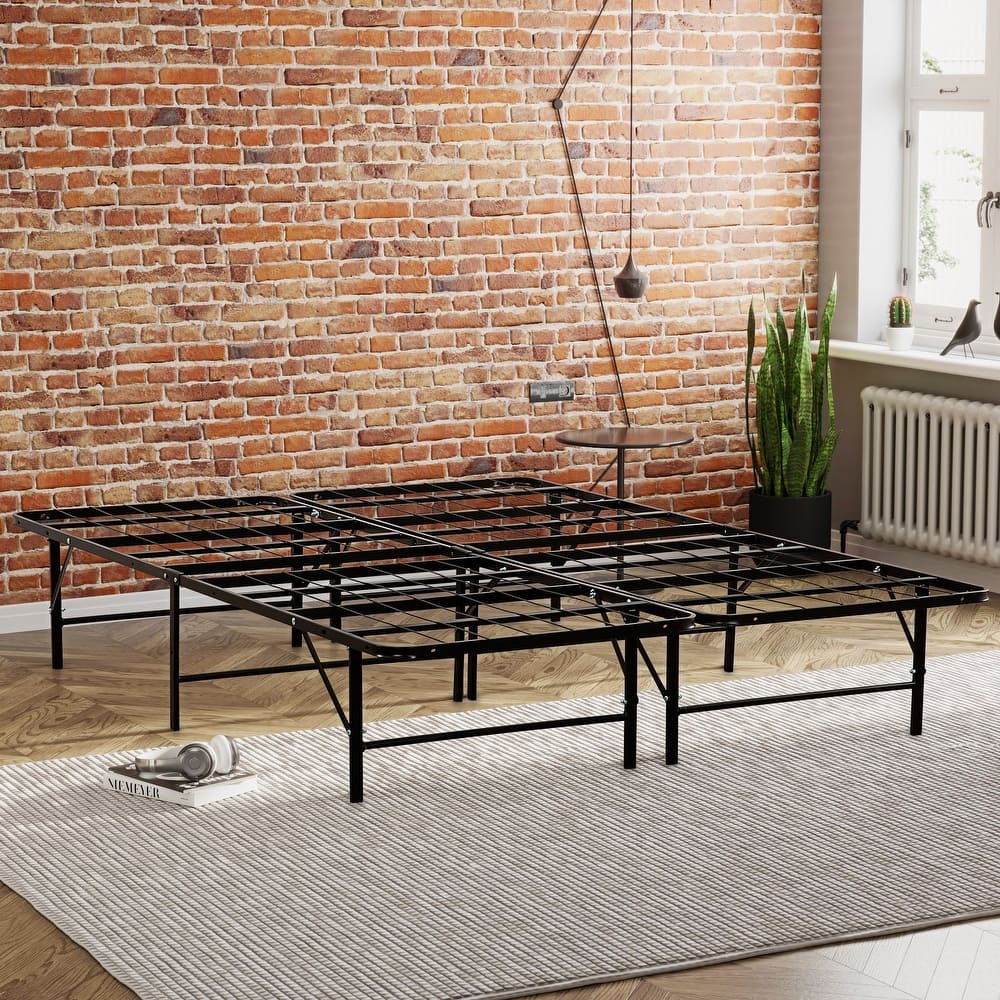 Metal Mattress Foundation Bed Base Frame, Black