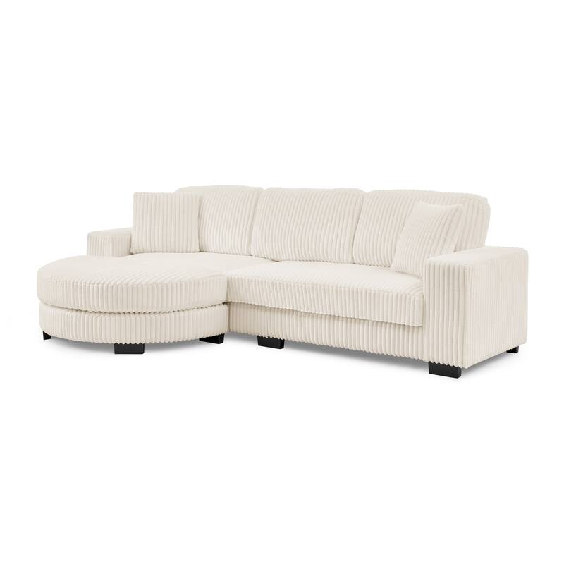 Corduroy Tufted Upholstered Sofa, L-Shaped Modular Sectional Sofa, Convertible Sleeper Sofa with Curved Ottoman