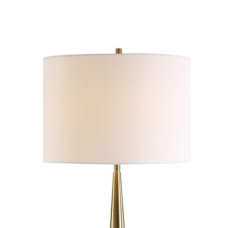 Modern Accent Table Lamp, White Linen Drum Shade, Gold Metal Tapered Base