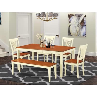 HomeStock 6-Piece Rectangle Buttermilk Cherry Finish Solid Wood Top Dining Table with 1-Bench and 4-Chairs