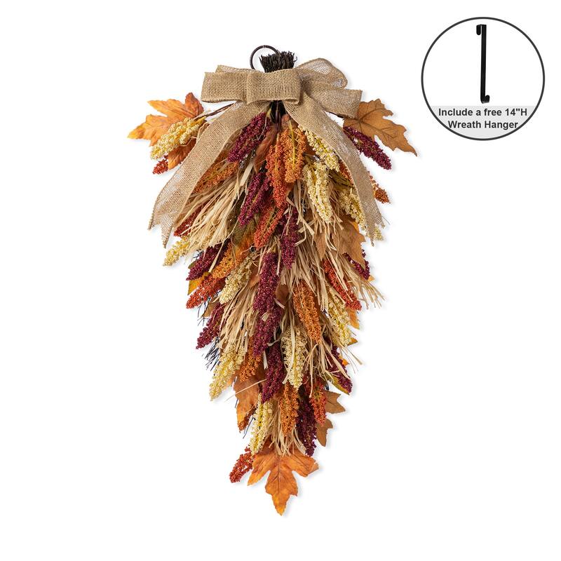 Glitzhome Fall Harvest Artificial Sorghum Garland Wreath Swag Floral Porch Decor
