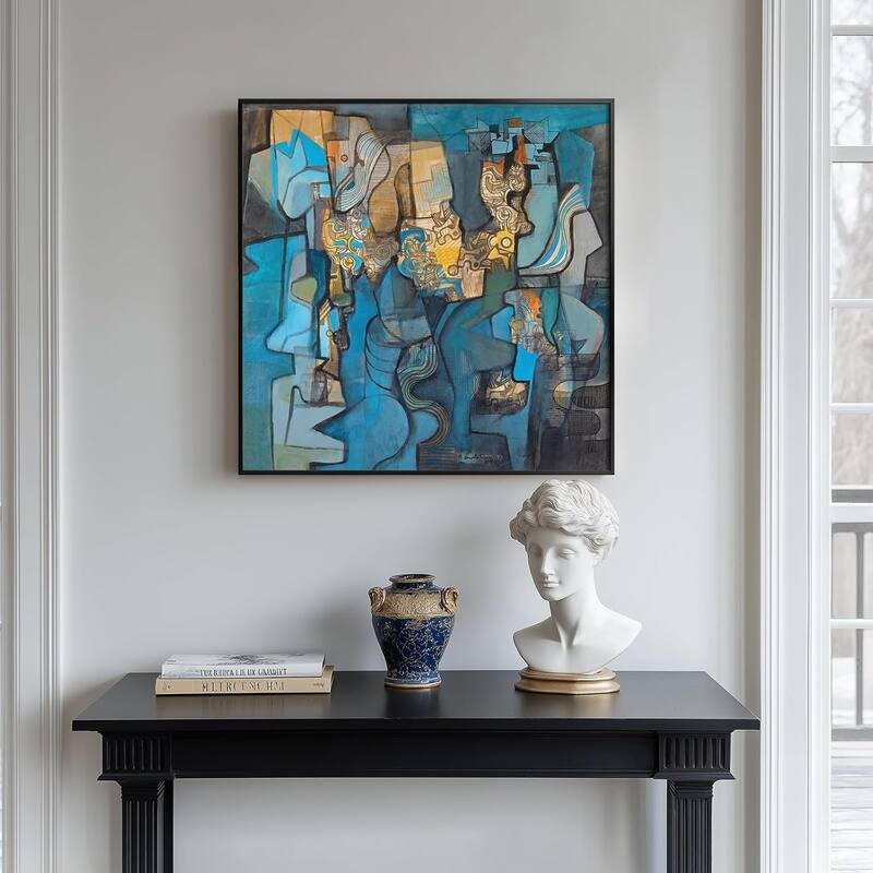 Framed Blue Modern Abstract Wall Art