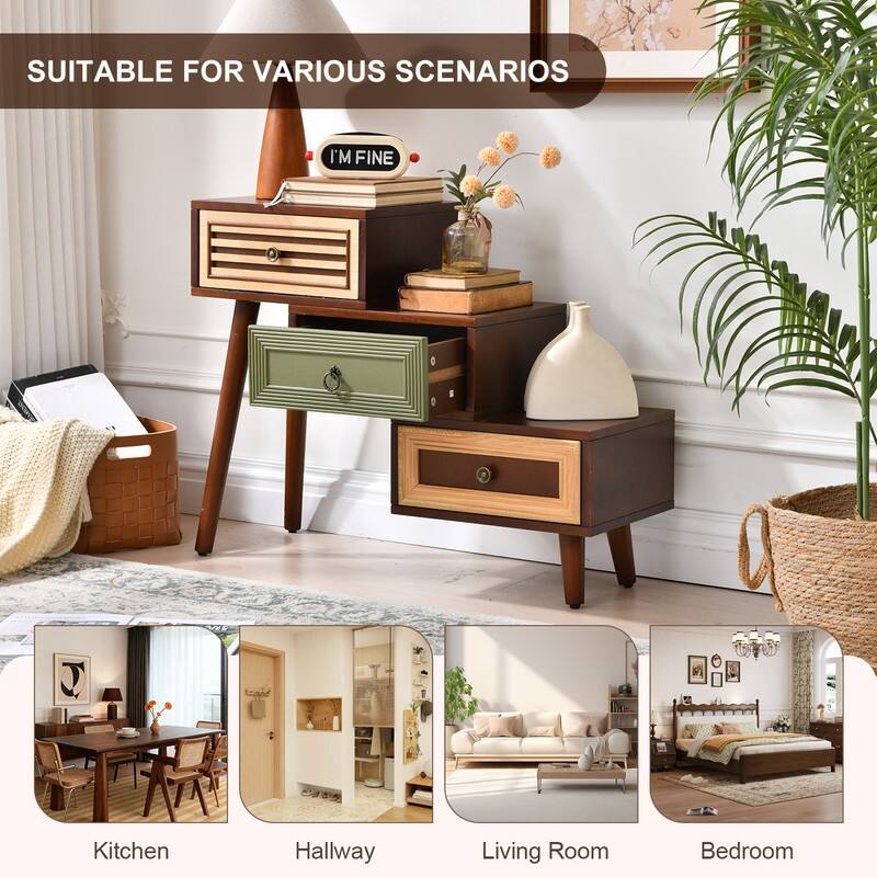 4-Drawer Cabinet With Artistic Mixed Materials