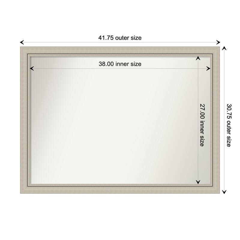 Romano Silver Narrow Framed Non-Beveled Custom Wall Mirror, Bathroom Vanity Mirror - Outer Size: 41.75 x 30.75