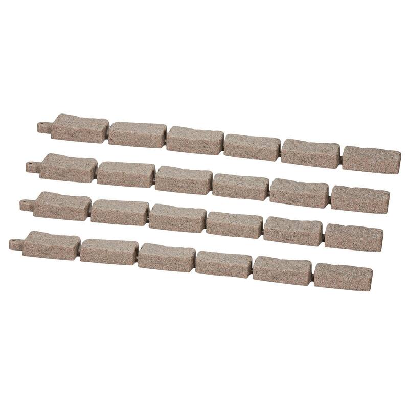 Brown Plastic Stone Landscape Edging 4 Pack with Stakes for Garden Borders - 46.46 × 3.74 × 2.24 in